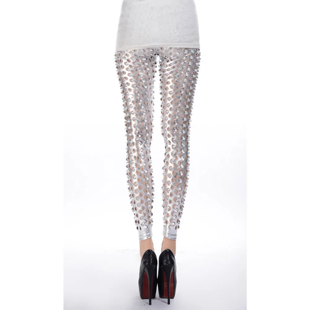 LZCMsoft Women Punk Rock Leggings Hollow Out Leggings Party Digital Skinny Trousers 3D Intricately Crafted Pants