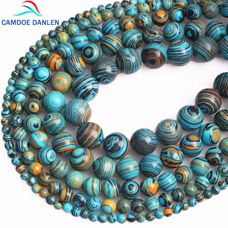 

CAMDOE DANLEN Natural Stone Blue Malachite Peacock Stone Round beads 4 6 8 10 12MM Loose Bead For Jewelry Making Fit diy Jewelry