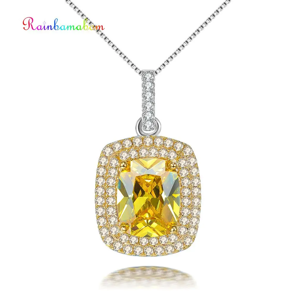 

Rainbamabom Luxury Real 925 Sterling Silver Citrine Gemstone White Gold Pendant Necklace Party Cocktail Jewelry Gifts Wholesale