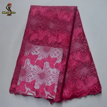 

Pink Color Nigerian Lace Fabric 2019 High Quality African Laces Fabric Net French Tulle Lace With Stones For Wedding Dress