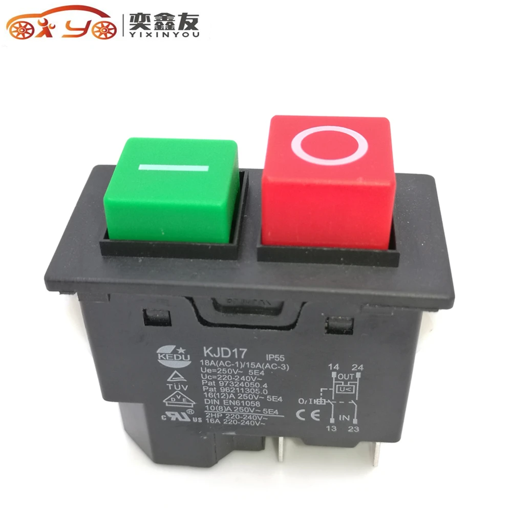 

2PCS 4pin IP55 220-240V 16A Electromagnetic Push Button Safety Switch For Garden Machine Electronic Power Tool Equipment KJD17