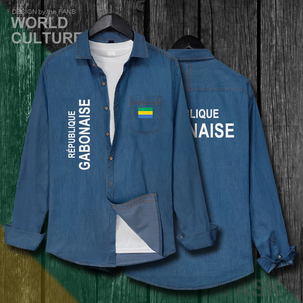 

Gabonese Republic Gabon Gabonaise GAB GA Men Clothes Autumn Cotton Flag Turn-down Jeans Shirt Long Sleeve Cowboy Casual Coat new