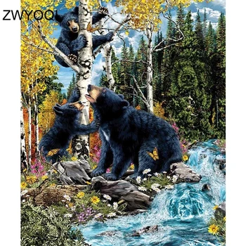 

DIY Diamond painting Full Round Diamond mosaic Black bear Full Square Diamond embroidery Cross stitch Black bear forest Creek