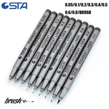 STA 9 шт./лот кисточка на водной основе маркеры DifferentSize пигмент лайнер треугольные ручки Fineliner художественные канцелярские принадлежности