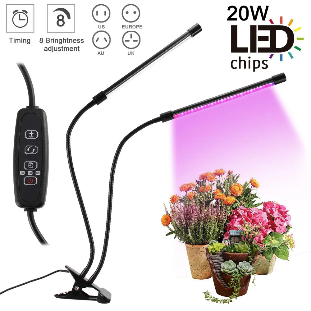 

LED Plant Grow Light Lamp Dual Head For Indoor Greenhouse Flower Seed Gardening CLH@8