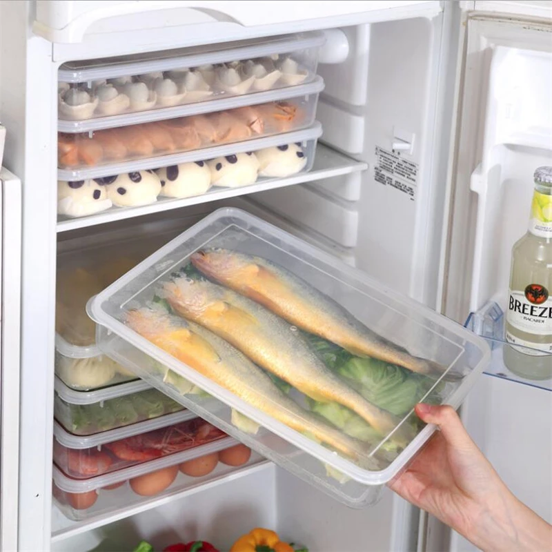 

Fresh Food Dumplings Fridge Storage Box Fish Fruits Container Refrigerator Space Saving Storage Kitchen Organizer Box