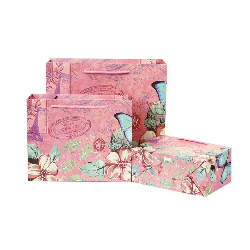 Bolsa de Papel com Alças Bolsa com Alças Lote Bonito Europeu Borboleta Flor Decoração Kraft Papel Presente 19x14x8cm 10 Pçs –