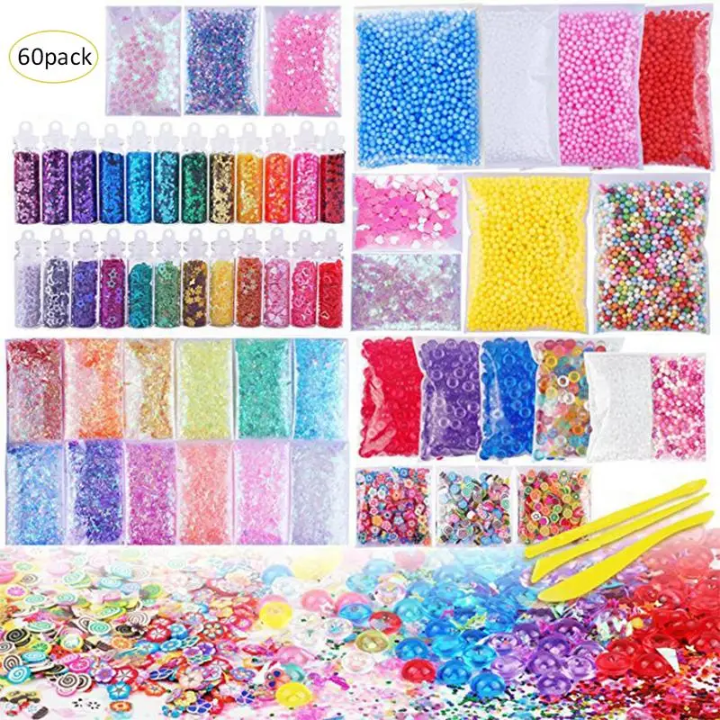 

60 Pack Colored Foam Ball Granules Flat Pearl Sugar Paper Soft Pottery Set Children DIY Handmade Slime Making Kits Supplies