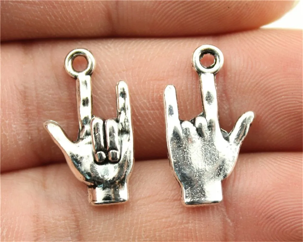 

WYSIWYG 5pcs 22x13mm Antique Silver Antique Bronze I Love You Hand Charm I Love You Gesture Charm Love Hand Gesture Charm