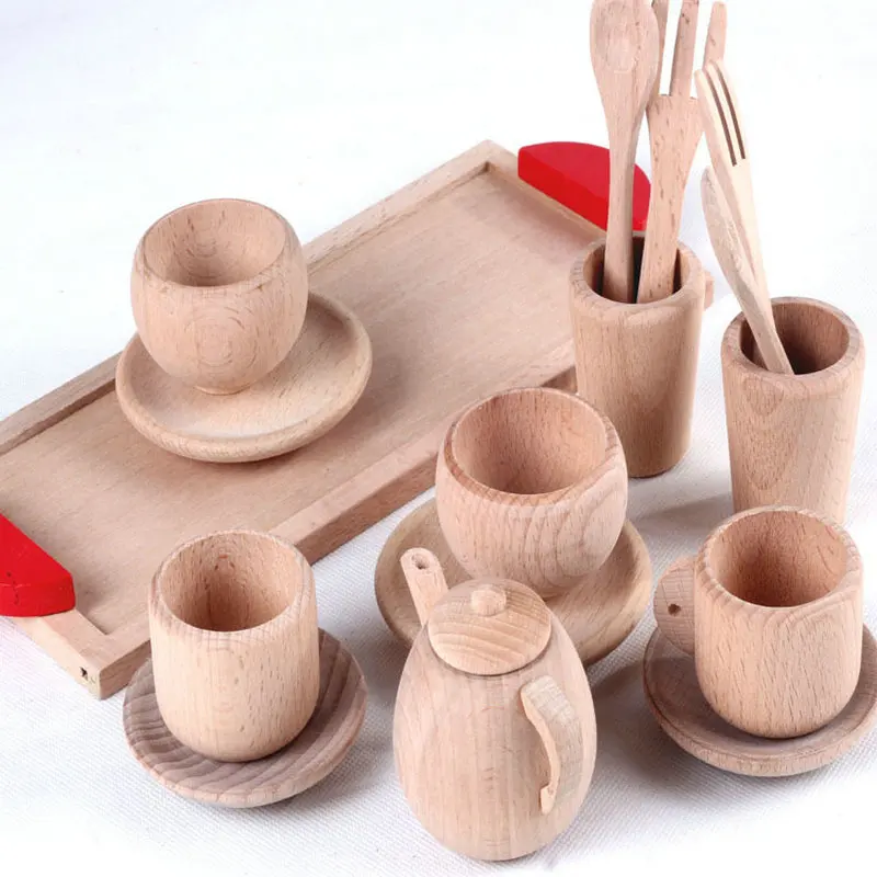 

Free shipping High grade log family tea set Kids Kitchen Toys Set, Log tea set scale models Early Head Start Training wood toys