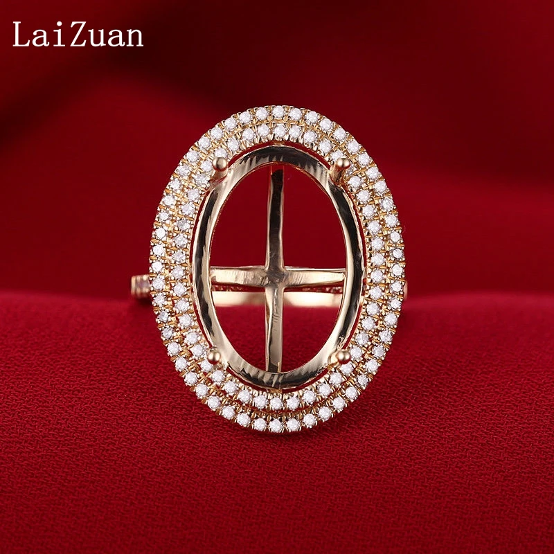 LaiZuan 10x15 мм овальное полукрепление обручальное кольцо Установка Твердое 14 к желтое золото сертифицированное круглое бриллиантовое кольцо