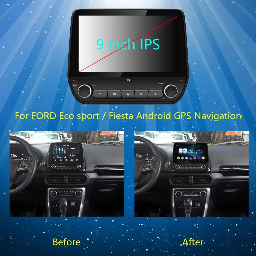 Top 9" IPS Android 9.0 Octa Core 4G RAM+64G ROM Car DVD Player Multimedia For Ford EcoSport Fiesta 2017 2018 Radio GPS Parrot BT 2