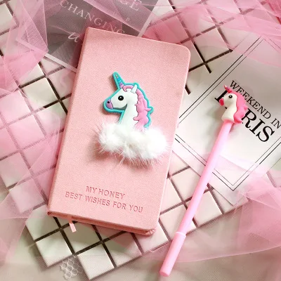 INS Cute Diary Set Wind Pink Unicorn Flamingo Creative Notebook Sub Notepad Pen Set Korea Stationery Kawaii Diary School Girl - Цвет: pink unicorn B