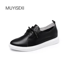 Обувь на плоской подошве из натуральной кожи; женские кроссовки; удобная женская обувь на шнуровке; цвет белый, черный; размеры 34-40; TIAN02 muyisex