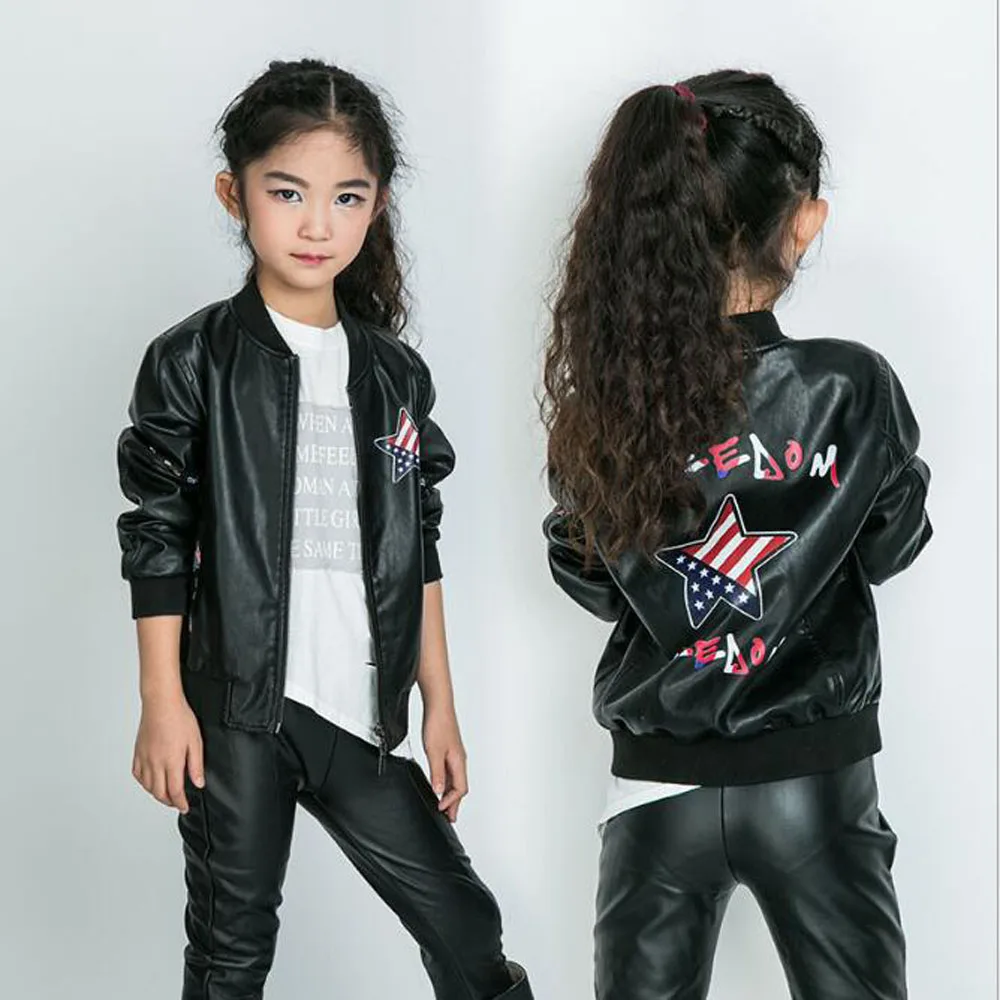 2018 Spring and Autumn new unisex kids leather jacket girl leather