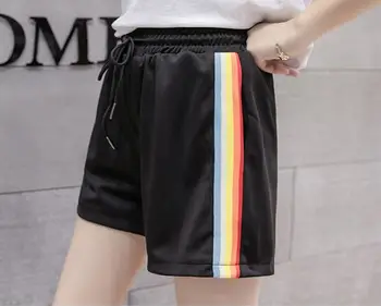 

summer New spell color rainbow casual high waist loose shorts women