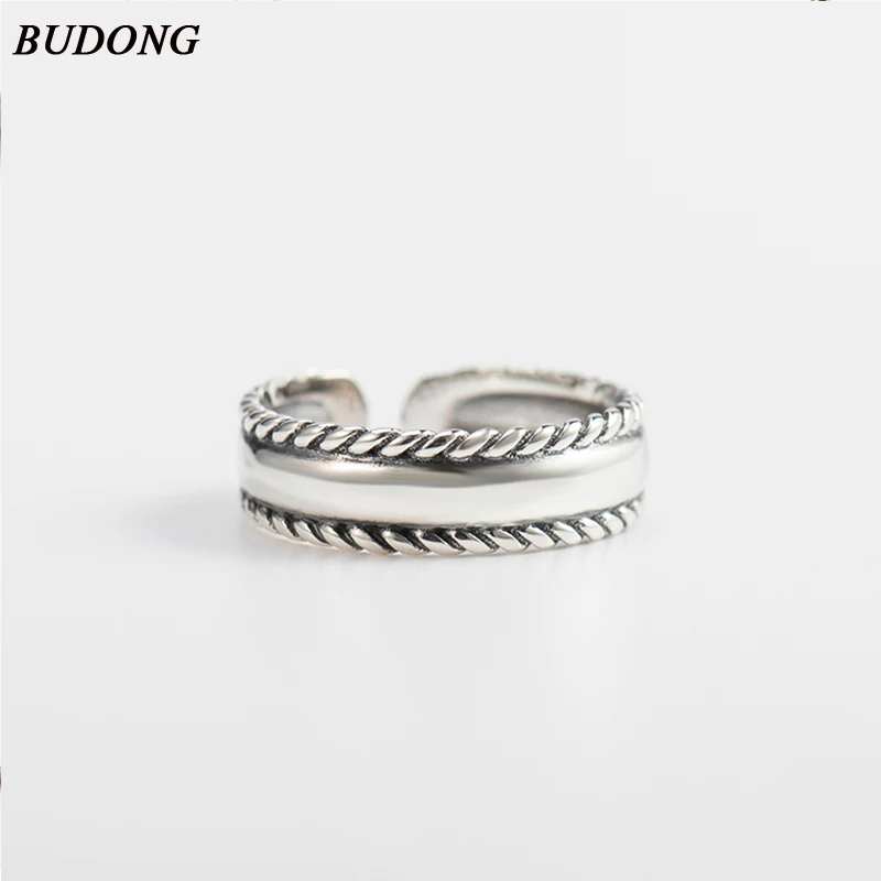 

BUDONG 2018 Vintage 925 Sterling Silver Rings Korean Japanese-Style open ring Women Ring Drop shipping Wedding Jewelry XURT014