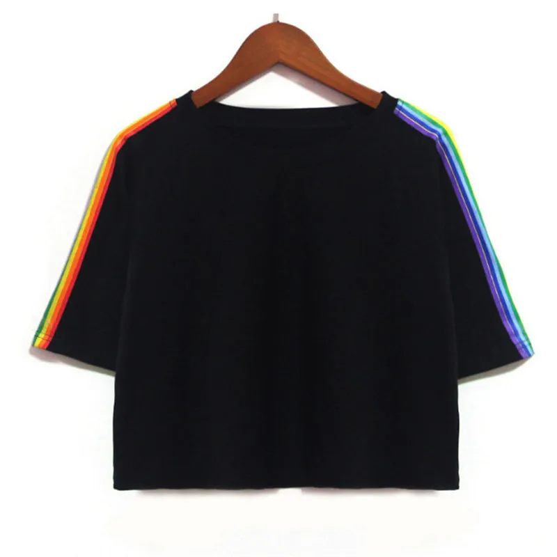 

2018 New Summer Tops Cute Rainbow Printed Harajuku T shirts Women Clothing Best Friends Black White Tee Clothes Short Sleeves#25