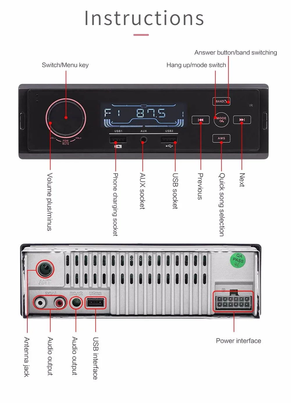 Автомагнитола 1Din Bluetooth Handsfree USB/телефон зарядка MP3-плеер Поддержка AUX/SD/FM пульт дистанционного управления красный светильник Авто Raido стерео