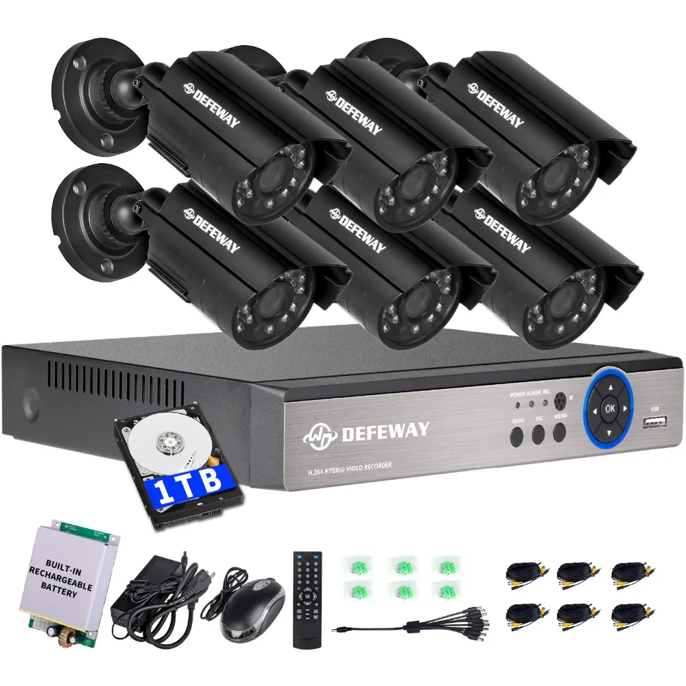 

DEFEWAY 720P HD 1200TVL Outdoor Security Camera System 1080P HDMI CCTV Video Surveillance 8CH DVR With Rechargerable Battery New