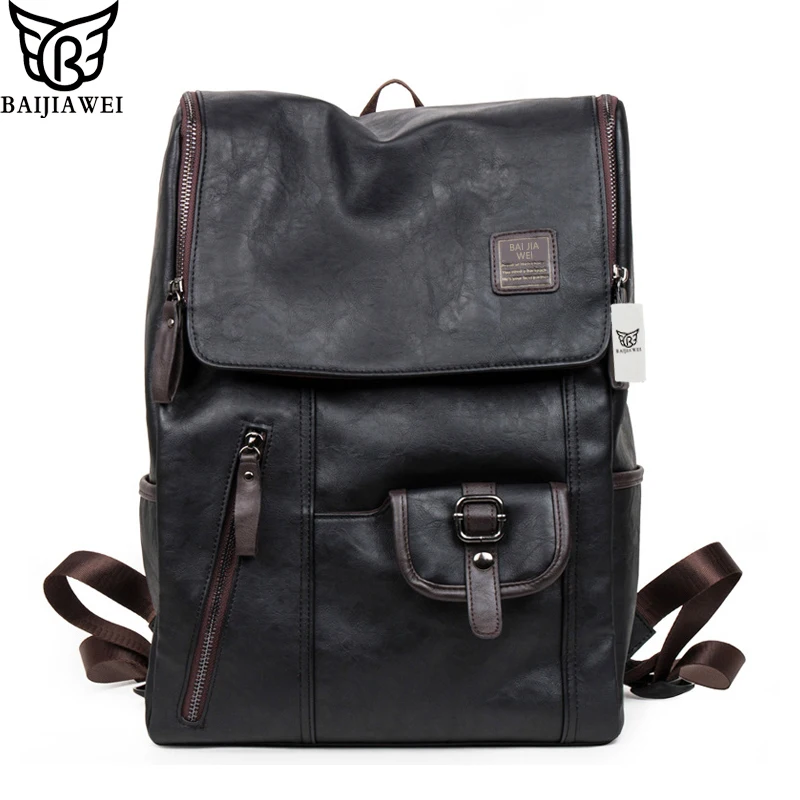 BAIJIAWEI Hot Sale Oil Wax Leather Backpacks Western Style Fashion Bag For Men Laptop Bags ...