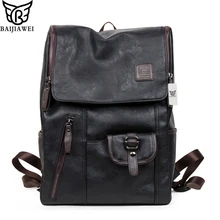 Baijiawei venta caliente mochilas de cuero cera de petróleo bolso de moda de estilo occidental para los hombres zip casual mochilas bolsas de viaje mochila portátil