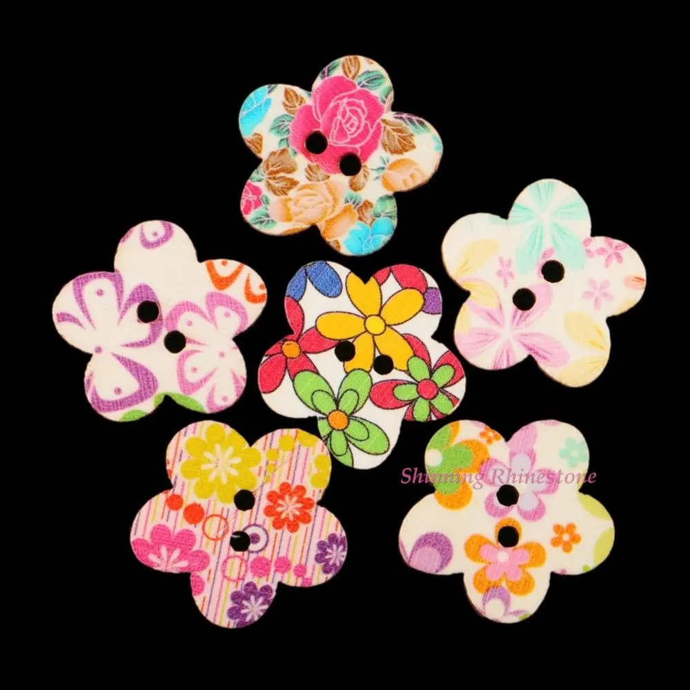 

15pcs Big Flowers Mixed Buttons Home Crafts Decoration Wooden Buttons Sewing On Scrapbooking 2 Holes Wood Sew On Beads 29mm