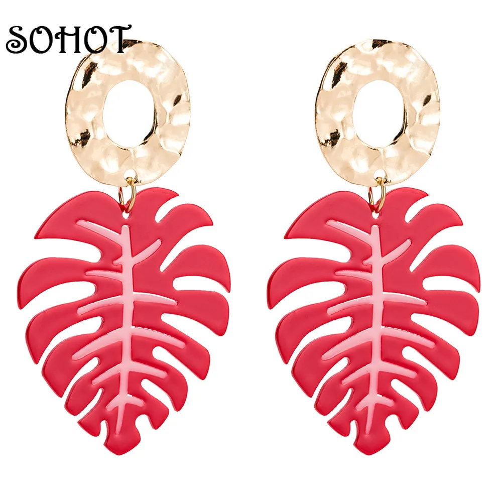 Новое поступление яркие серьги капельки SOHOT с листьями монстеры модные