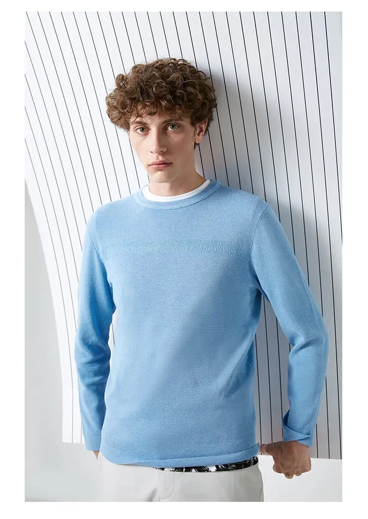 Выбранный хлопок Бизнес Повседневный пуловер вязаный мужской чистый цвет свитер одежда S | 418324515