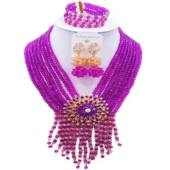 

Handmade Purple Champagne Gold AB Crystal Women Engagement Jewelry Sets 8C-SK-23