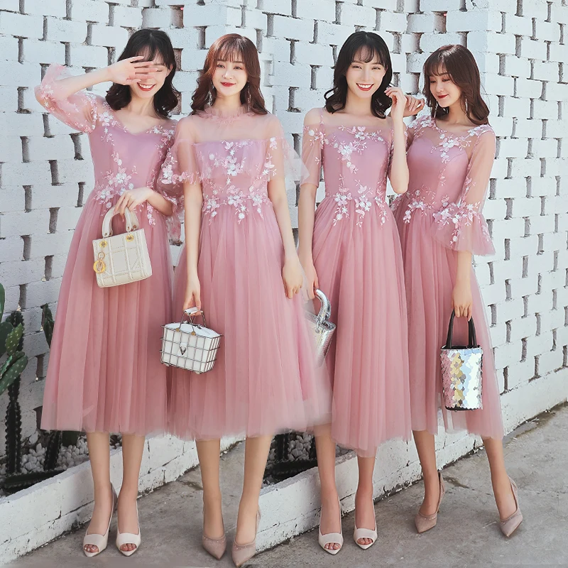 

Beauty Emily A line Lace Dark Pink Bridesmaid Dresses 2019 Short for Women Plus Size Wedding Party Prom Girl Guest Dresses
