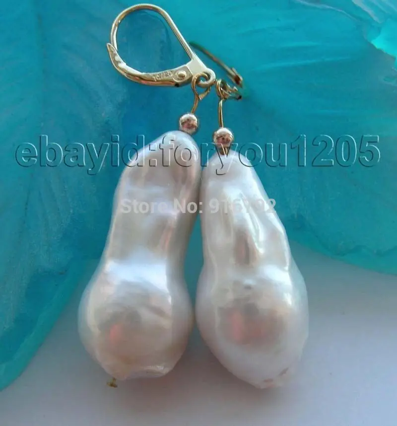 

Wholesale >>>>Genuine Natural 14x28mm White Reborn Keshi Pearl Earrings