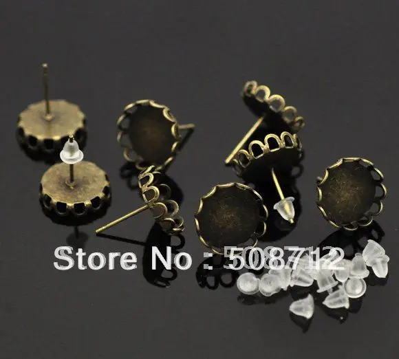 

Free shipping!!! 200pcs/lot 12mm Bronze tone lace pad earring studs Lead ,Nickel and Cadmium Free