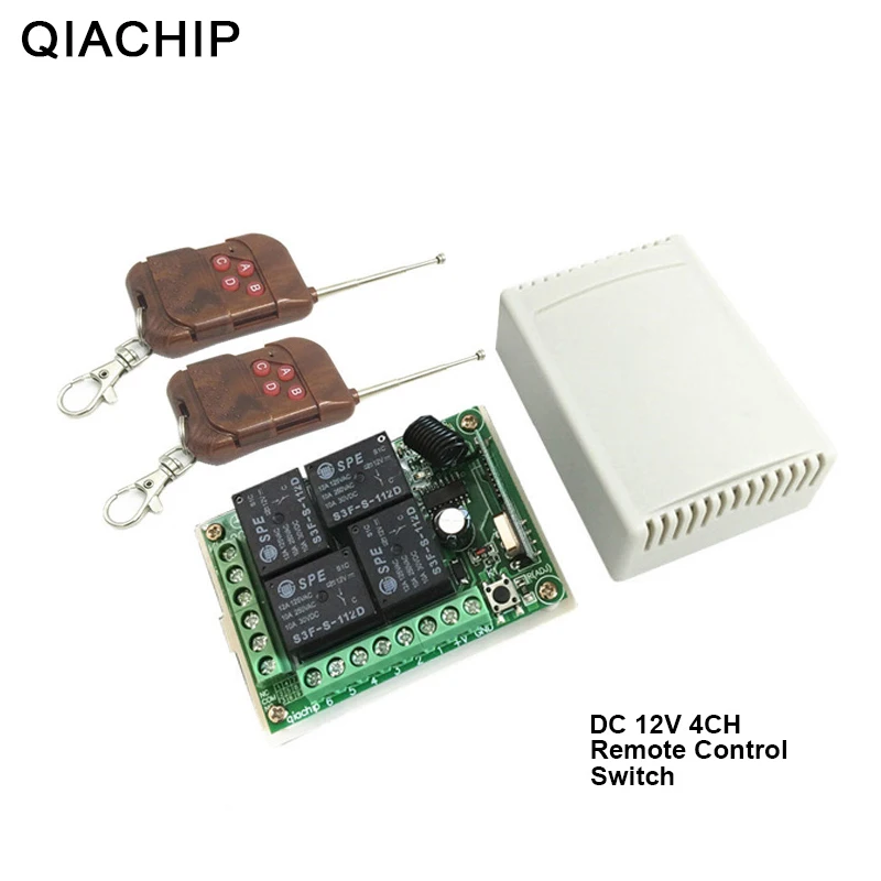

QIACHIP 433Mhz Universal Wireless Remote Control Switch DC12V 4CH Relay Receiver Module & 2PCS 4 CH Remote 433 Mhz Transmitter