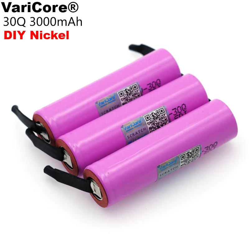 VariCore, INR18650 30Q аккумуляторная батарея 3000mAh li-lon батареи+ DIY никель