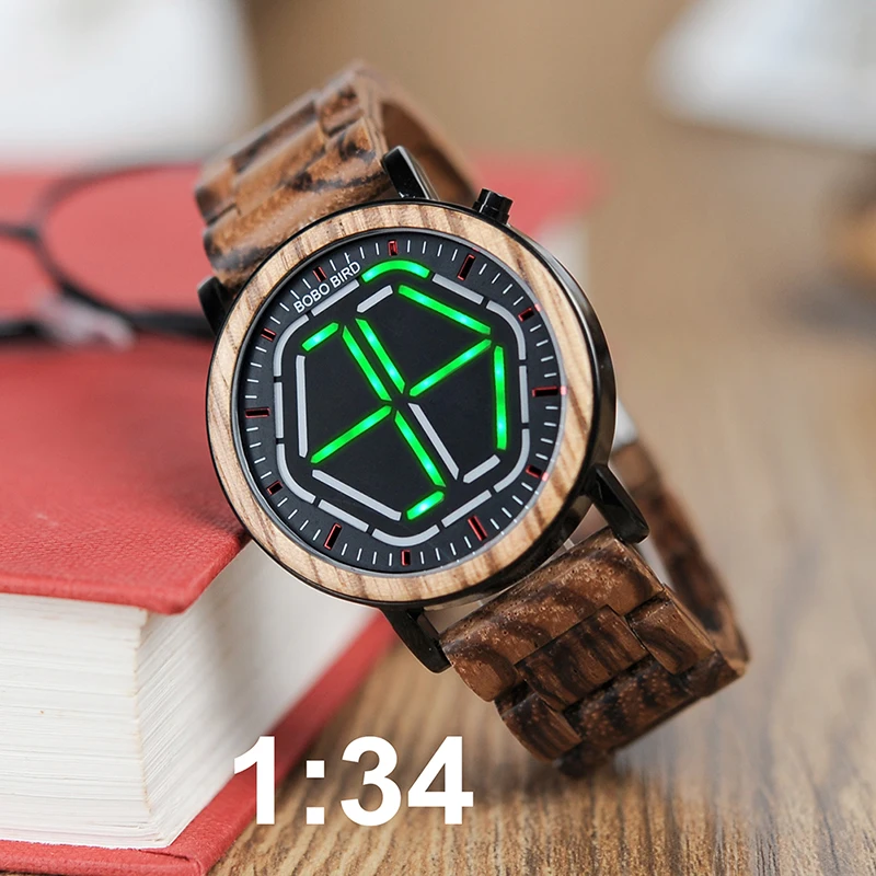 Beste BOBO VOGEL Nieuwe Aankomst Houten Horloge Led Display Digitale Heren Horloge Unieke Nachtzicht 4 kleuren Beschikbaar