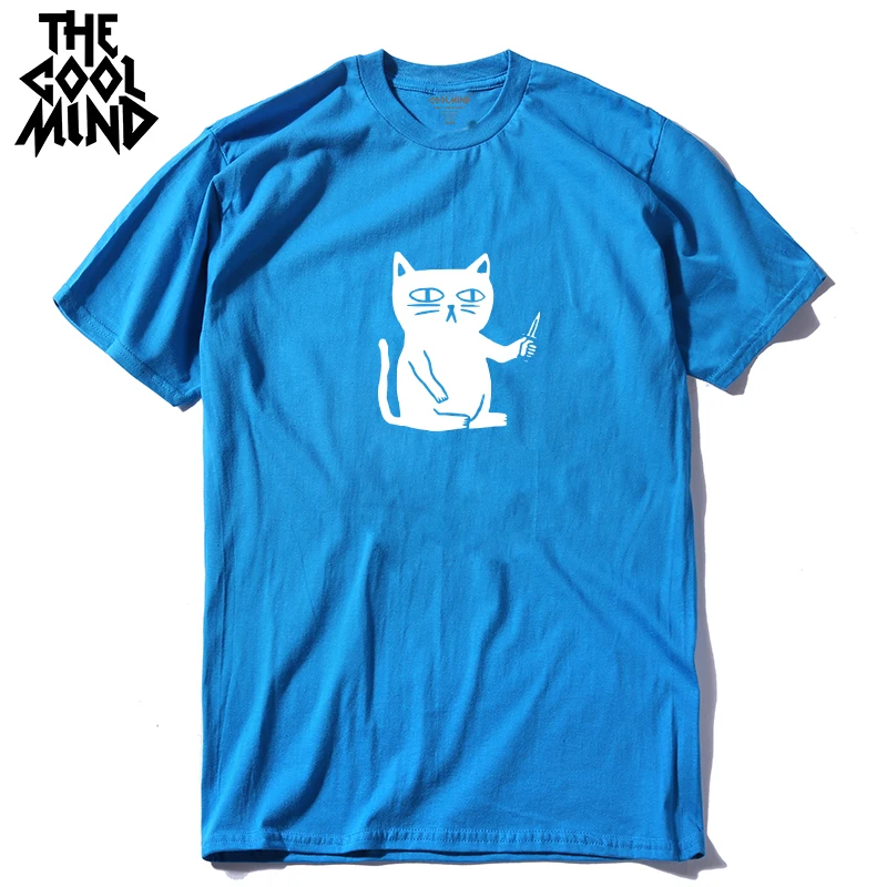 COOLMIND, хлопок, крутая Мужская футболка с принтом кота, повседневная мужская футболка с коротким рукавом, мужская летняя футболка, свободные футболки - Цвет: CA0202A-BSL