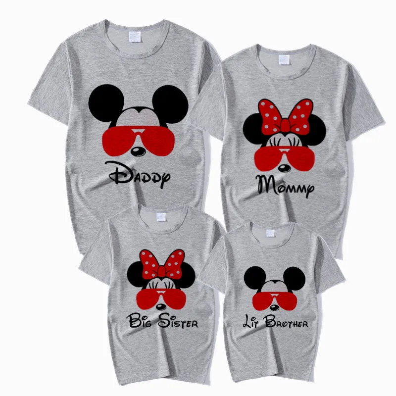 Одинаковые комплекты для семьи футболка с принтом «мышь» мама папа, ребенок, сын, девочка, семейная одежда детская футболка Топы с буквенным принтом - Цвет: P1224-grey