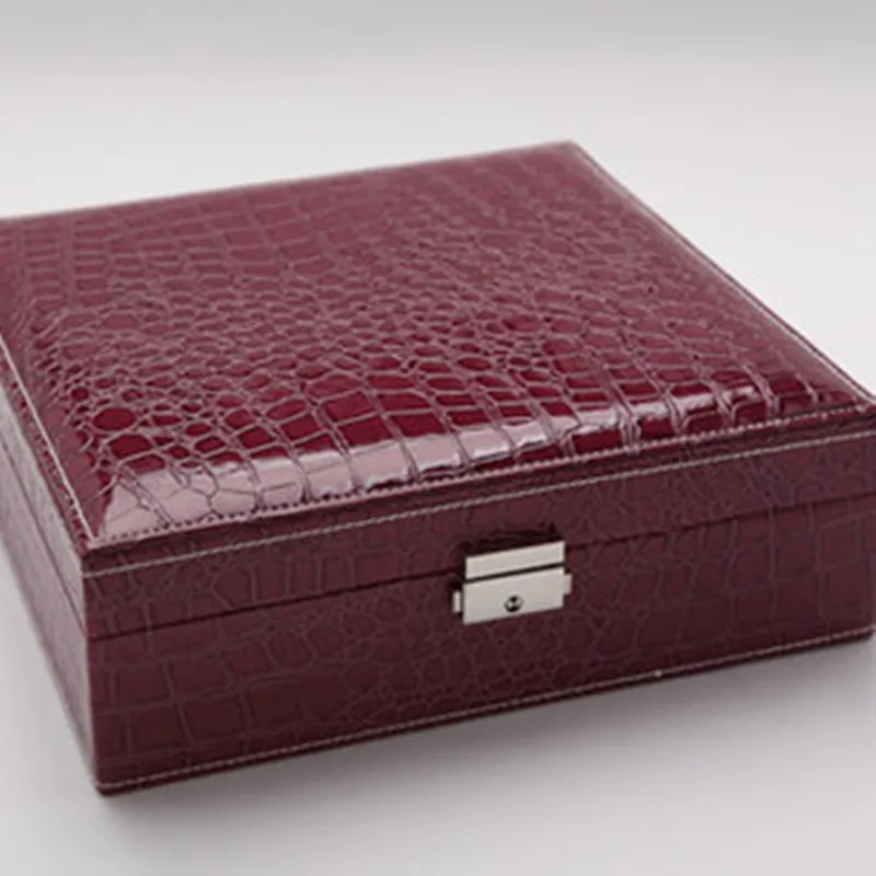 2017 New style Crocodile Pattern Leather Jewelry Box Fashion Jewelery Box With Mirror Double Layers Store Box Jewelry Packaging