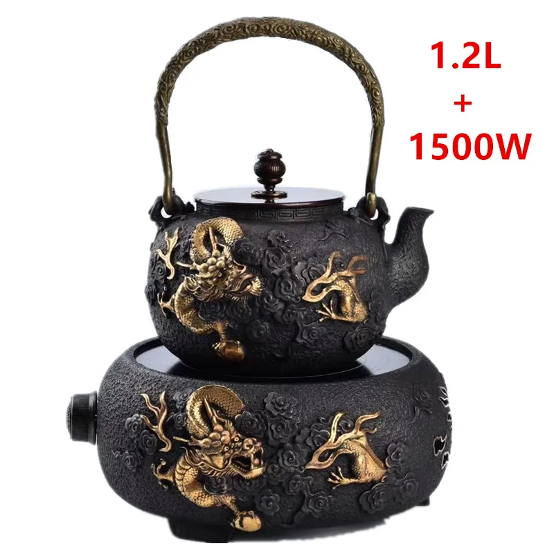 

Cast Iron Tea Pot Set Japanese Teapot Tetsubin Kettle Drinkware Kung Fu Tools dragon Tea Kettle 1.2L and Electric Stove 1.5KW