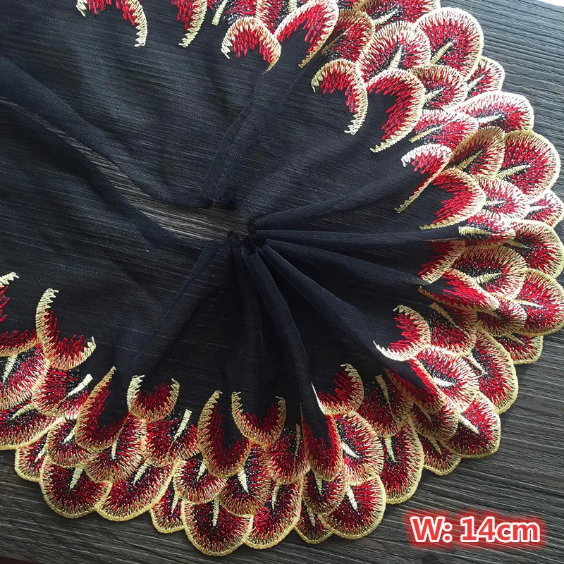 

2Yards Peacock Feathers Embroidered Lace Trim Fabric For Car Bobbi dolls Wedding Dress Handmade DIY Clothing Accessories