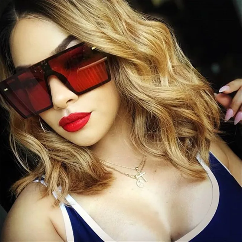 Большие Квадратные Солнцезащитные очки для женщин Роскошные брендовые модные плоские красные черные прозрачные линзы цельные мужские солнцезащитные очки UV400 - Цвет линз: 3