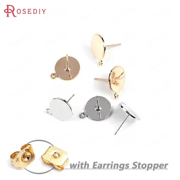 

10PCS 10MM 12MM 24K Gold Color Plated Round Flat Disk Stud Earrings High Quality Diy Jewelry Findings Earrings Accessories