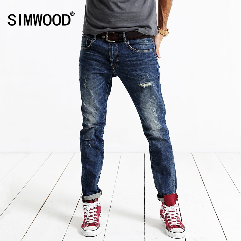 SIMWOOD 2016 новинка на весну и зиму модные рваные обтягивающие джинсы для мужчин