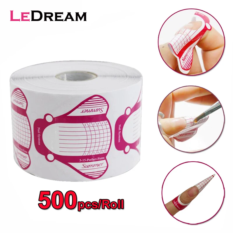 

High Quality 500pcs/roll Nail Form Pro Nail Art Guide Form Acrylic Tips Gel Extension Sticker Nail Polish Curl Form Accessory