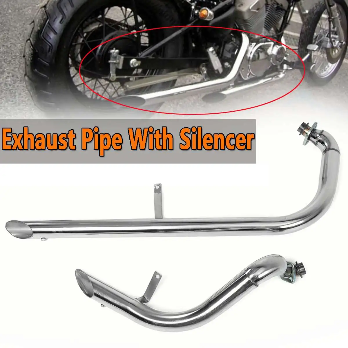 New 2pcs Motorcycle Exhaust Muffler Pipe Pipes Muffler Full System
