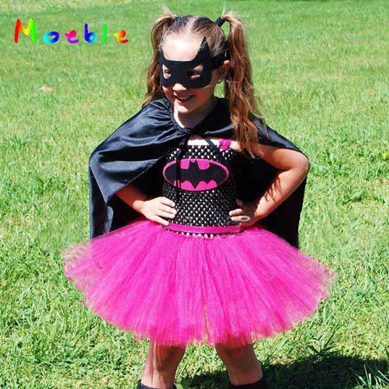 

Hot Pink Batman Kids Tutu Dress Girl Dresses Superhero Baby Clothes Cosplay Costume For Christmas Easter Children Party Dress