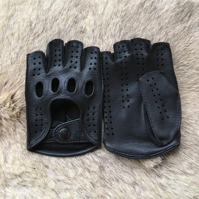 

Fashion Brand Men Leather Gloves Breathable Unlined Driving Goatskin Male Half Finger Gloves Gym Gloves Mittens Free shipping