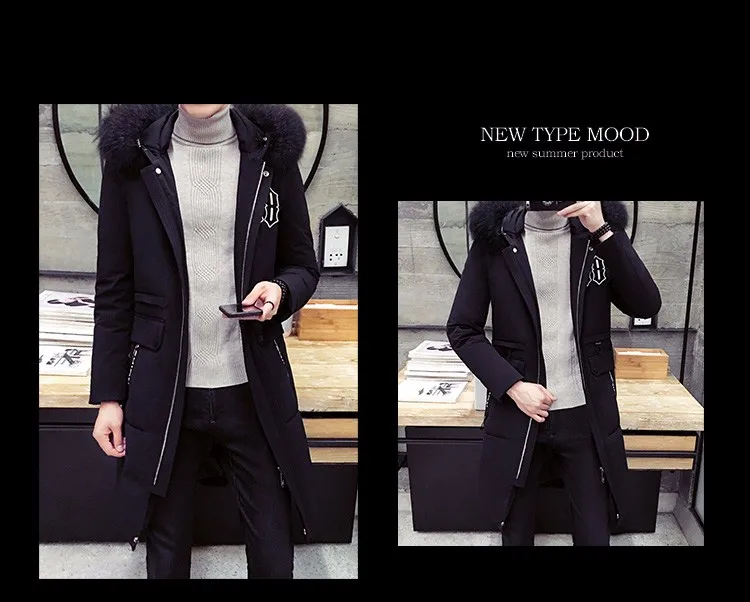 2016 Winter Hooded Thickened Fur Collar Man Warm Down Jacket,Korean Fashion Style Outwear Casual White Duck Down Coat,Hot Sale