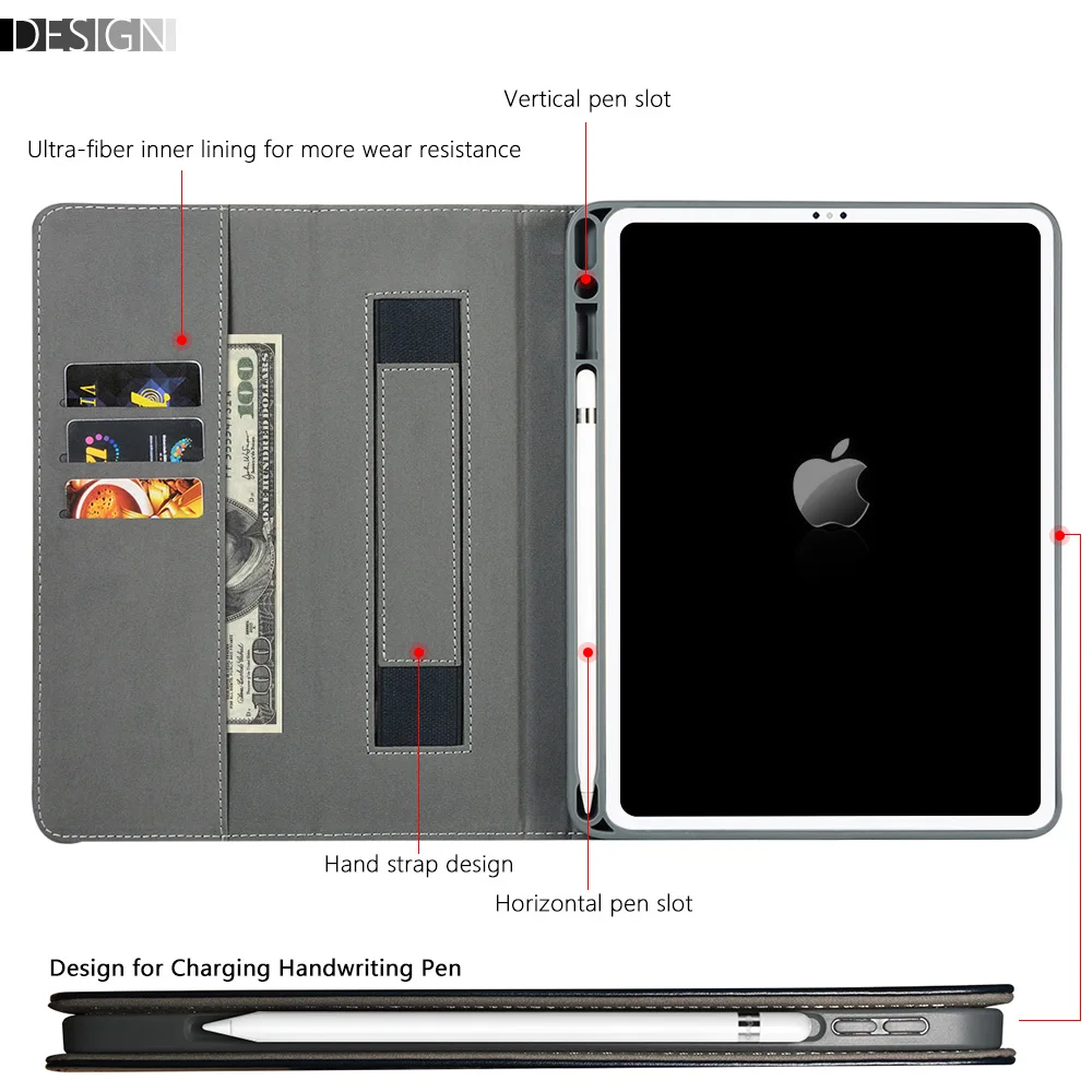 Деловой чехол с держателем для карандашей iPad pro 11 2018 умный из искусственной кожи